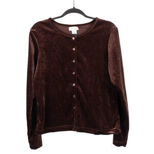 Le Belle Brown Velvet Cardigan L Women VTG Y2K 90 Whimsigoth Festival Rolled Hem